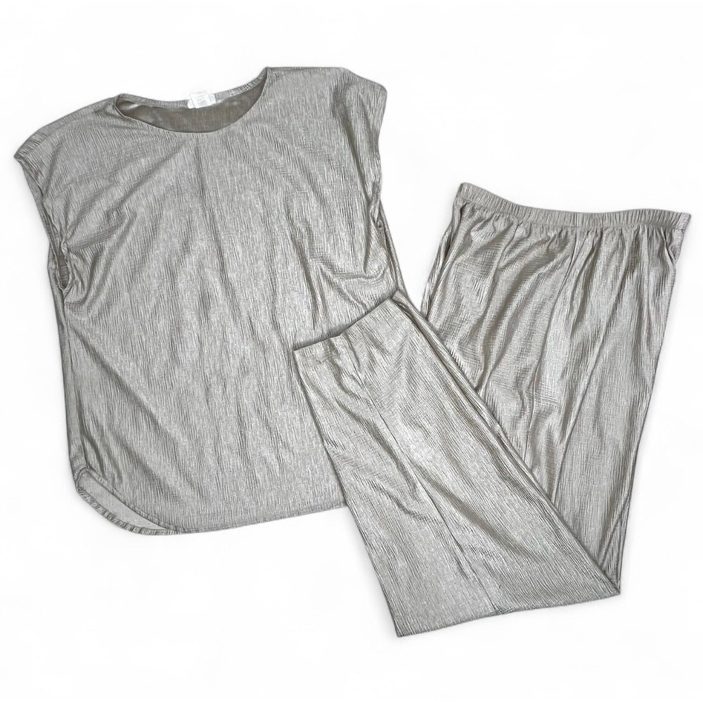 Chatelle Womens Metallic Champagne Crinkle 2 Piece Set Top Pants Medium USA 1307